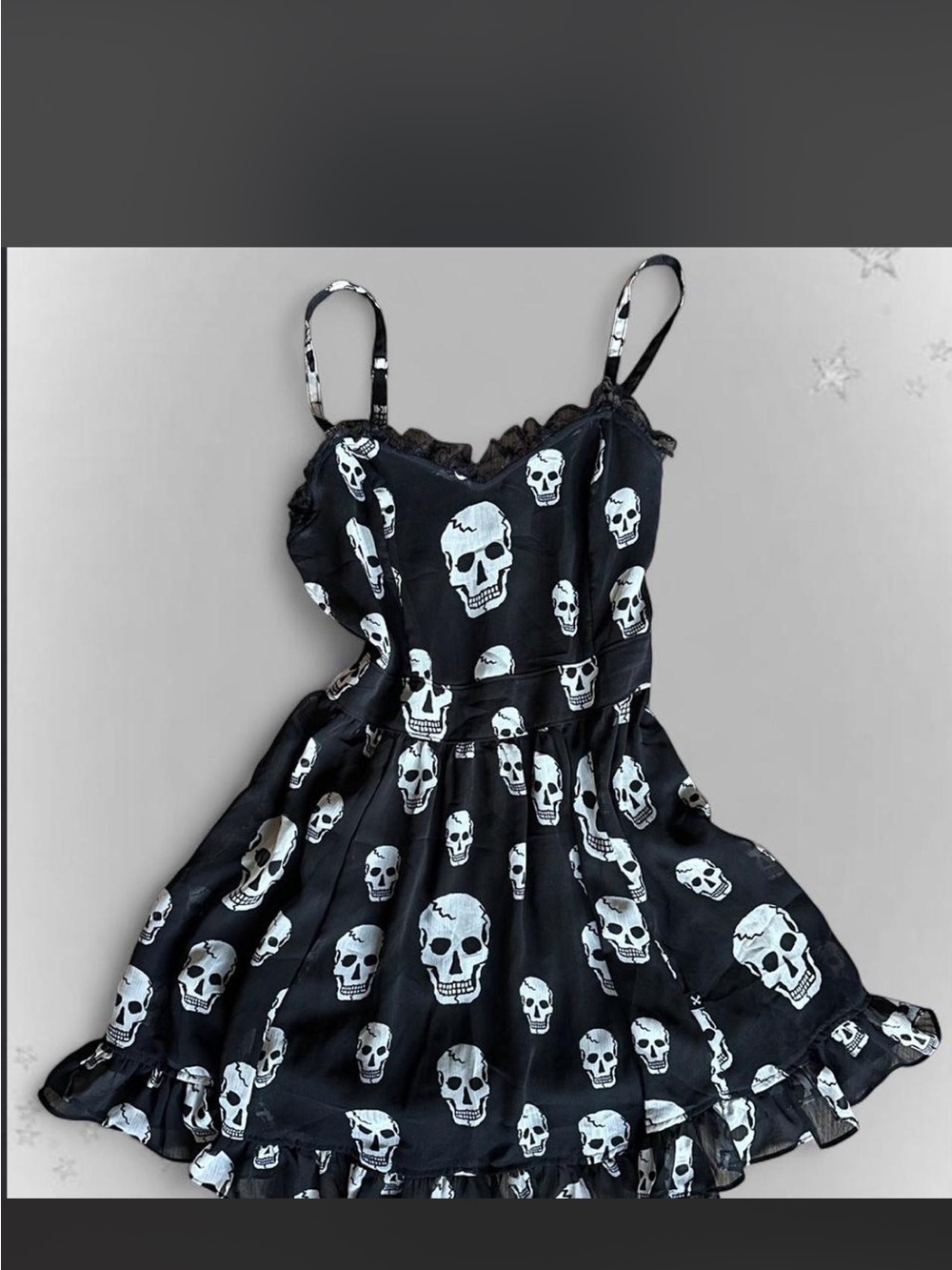 Royal Bones Black Skull-Print Spaghetti Strap Mini Dress